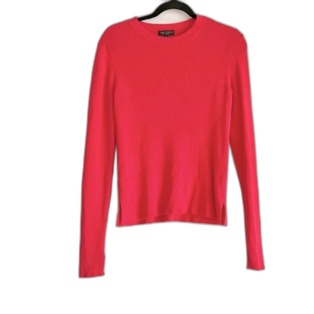 Rag & Bone Ribbed Bright Pink Long Sleeve Sweater Shirt Size Large